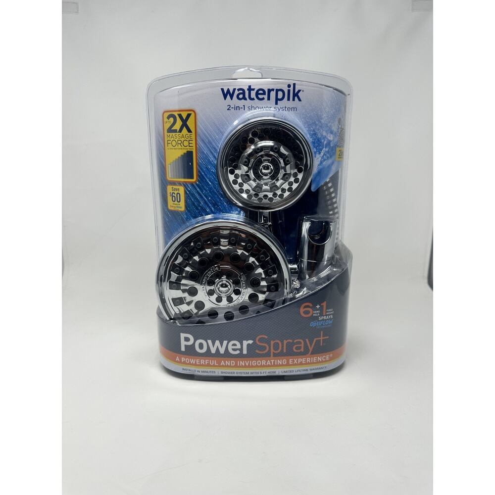 Waterpik PowerSpray+ 2-In-1 Shower Head System Chrome XAT-133t/ 643T NEw